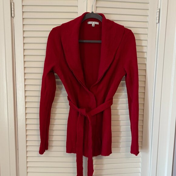 Cabi women's cardigan sweater jacket medium snap closure tie shawl collar red - Picture 2 of 13